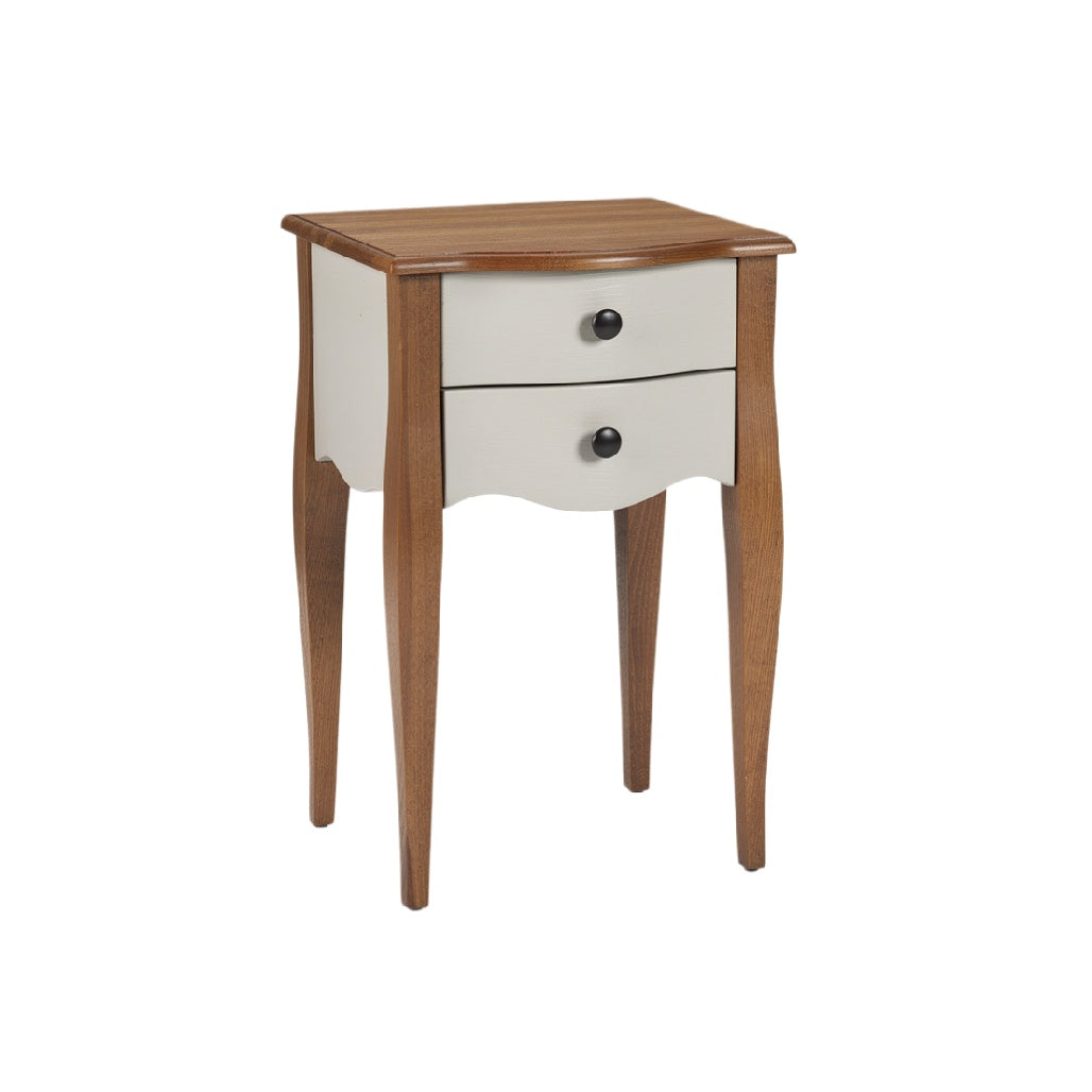 Mid-Century Modern Two-Drawer Nightstand with Wood and White Finish
