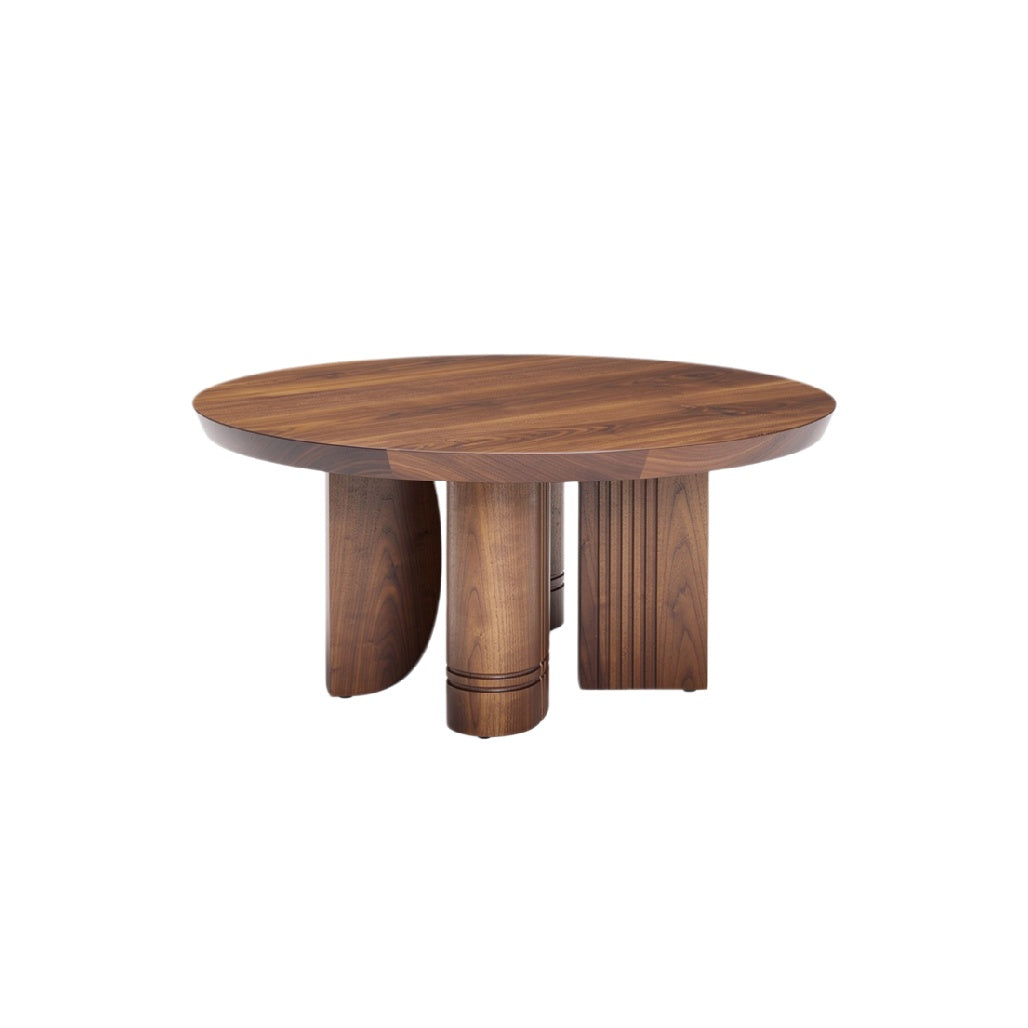 Modern Round Wooden Coffee Table with Unique Base Design